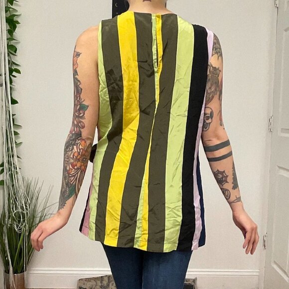 Diane Von Furstenberg Silk Stripe Top Tie-Waist Size L Multicolor - Picture 6 of 10
